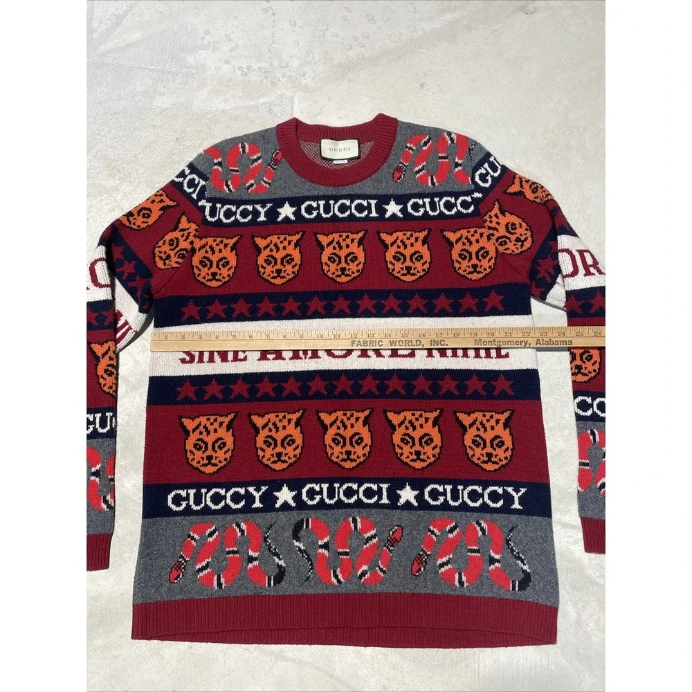 100% AUTHENTIC Gucci Sine Amore Nihil Wool Sweater Men SZ M AOP Red Snakes Tiger